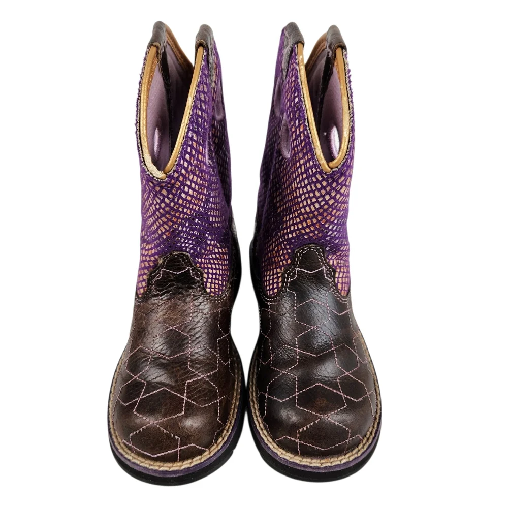 Ariat Fat Baby Brown Purple Leather Faux Snakeskin Western Boots Kids Size 10.5